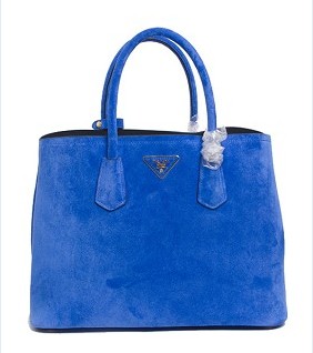 Prada Saffiano Cuir Double Bag in Blue Original SuedeBlack Lambskin Leather
