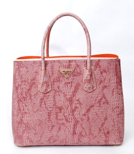 Prada Saffiano Cuir Double Bag In Italian Croc Veins Pink