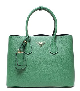Prada Saffiano Cuir Green Big Cross Veins Original Leather Tote Bag