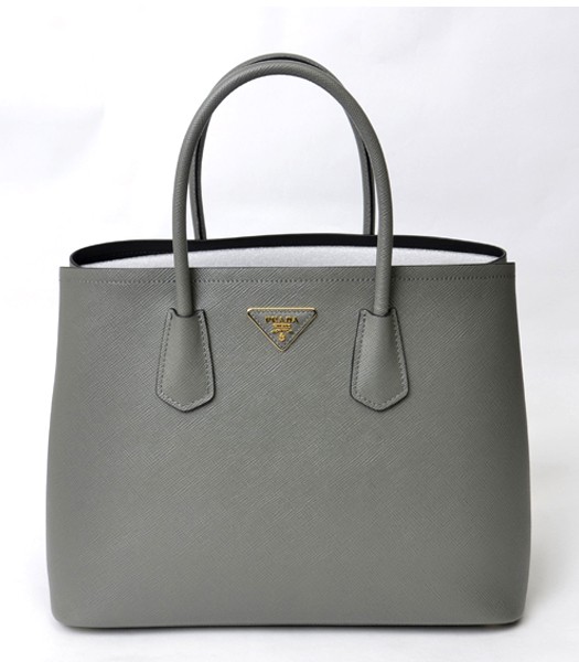 Prada Saffiano Cuir Grey Big Cross Veins Original Leather Tote Bag