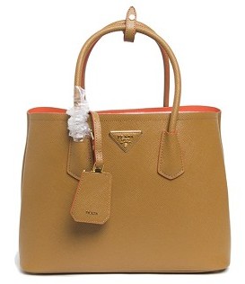 Prada Saffiano Cuir Small Double Bag in Apricot Original Leather
