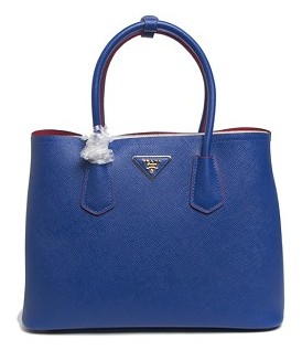 Prada Saffiano Cuir Small Double Bag in Electric Blue Cross Veins Leather