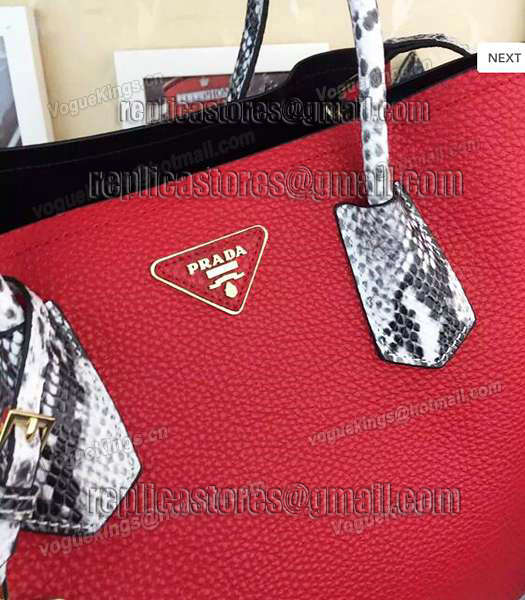 Prada Saffiano Cuir Snake Veins With Red Cow Leather Tote Bag-1