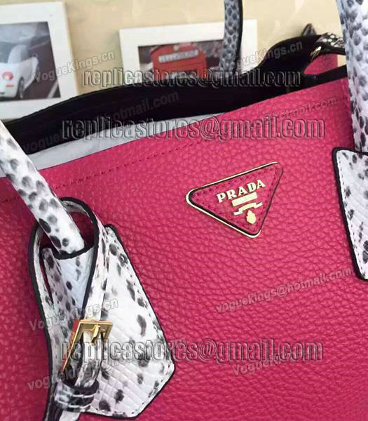 Prada Saffiano Cuir Snake Veins With Rose Red Cow Leather Tote Bag-5