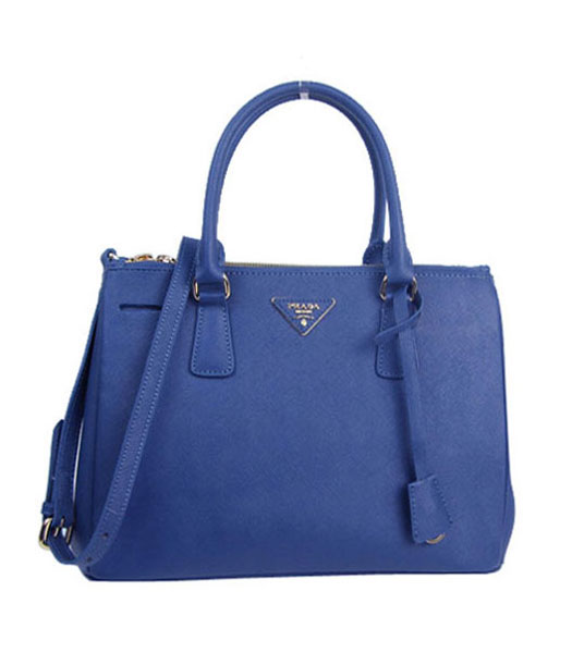 Prada Saffiano Dark Blue Calfskin Leather Tote Small Bag