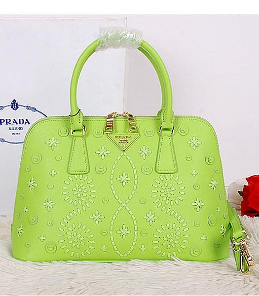 Prada Saffiano Embroidered Top Handle Bag Apple Green Leather