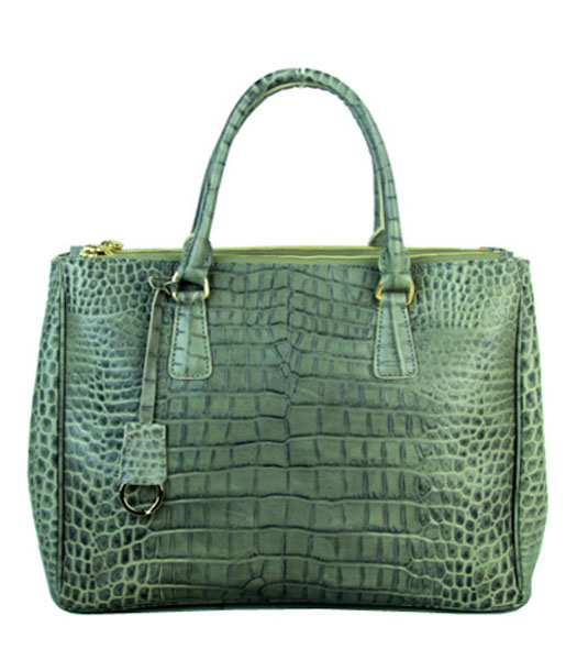 Prada Saffiano Grey Croc Veins Leather Business Tote Handbag