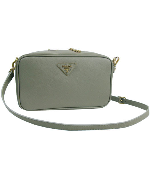 Prada Saffiano Grey Leather Pochette Shoulder Bag