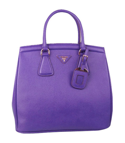 Prada Saffiano Leather Top Handle Bag Dark Purple