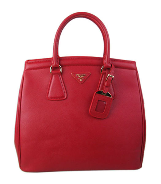 Prada Saffiano Leather Top Handle Bag Red