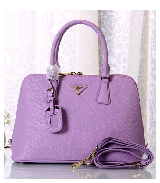Prada Saffiano Litchi Veins Leather Top Handle Bag Lavender Purple
