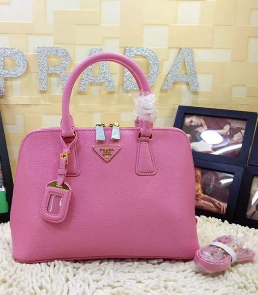 Prada Saffiano Litchi Veins Leather Top Handle Bag Pink