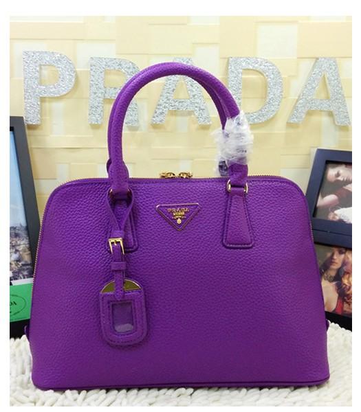 Prada Saffiano Litchi Veins Leather Top Handle Bag Purple