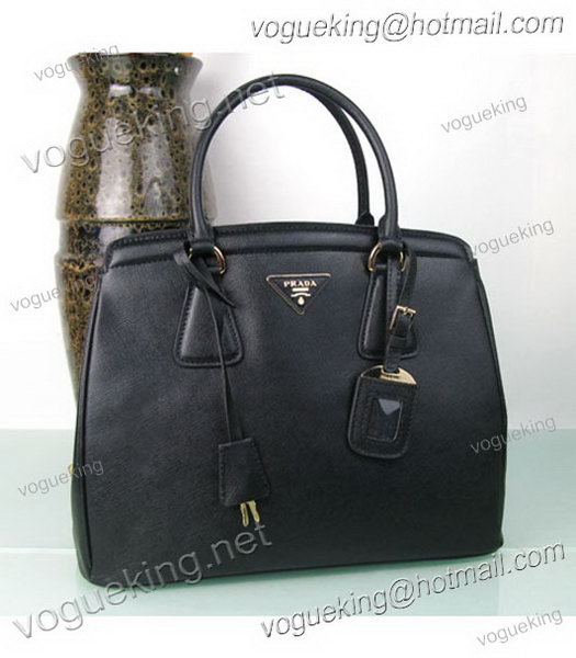 Prada Saffiano Lux Tote Bag Black Cross Veins Leather-2