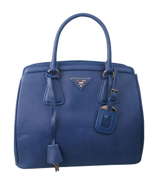 Prada Saffiano Lux Tote Bag Dark Blue Cross Veins Leather