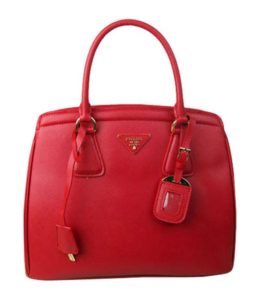 Prada Saffiano Lux Tote Bag Red Cross Veins Leather