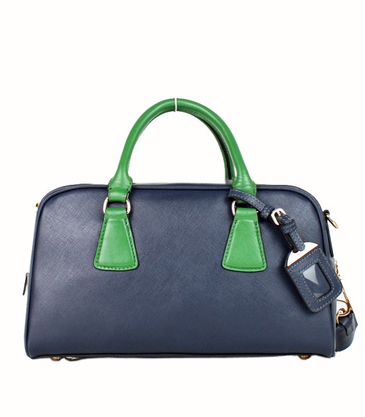 Prada Saffiano Medium BlueGreen Calfskin Leather Tote Handbag