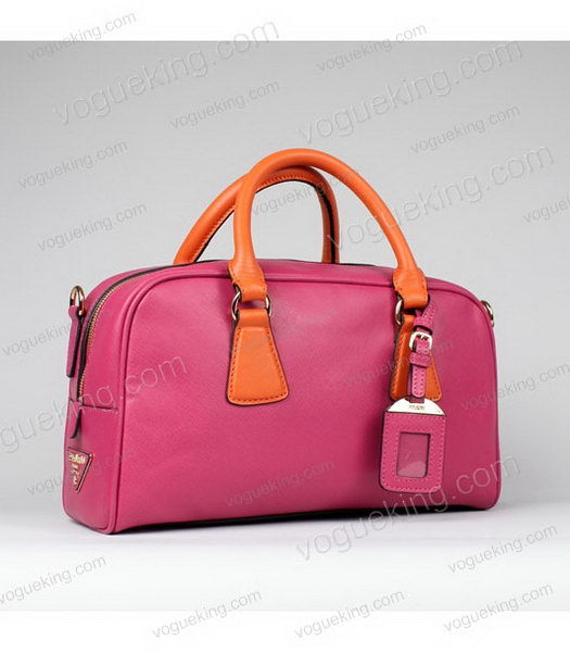 Prada Saffiano Medium FuchsiaOrange Calfskin Leather Tote Handbag -1