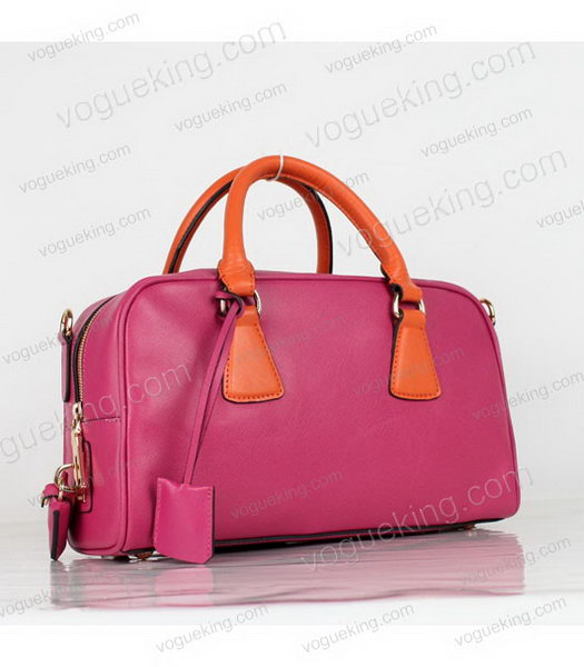 Prada Saffiano Medium FuchsiaOrange Calfskin Leather Tote Handbag -2