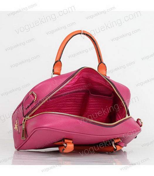 Prada Saffiano Medium FuchsiaOrange Calfskin Leather Tote Handbag -4