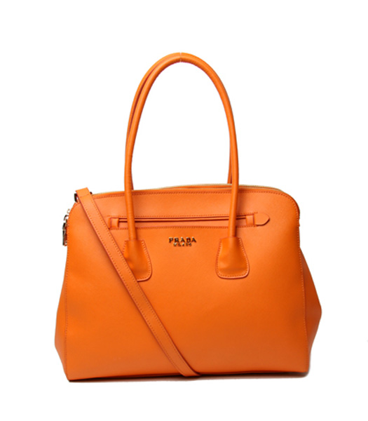 Prada Saffiano Orange Cross Veins Cuir Leather Tote Bag