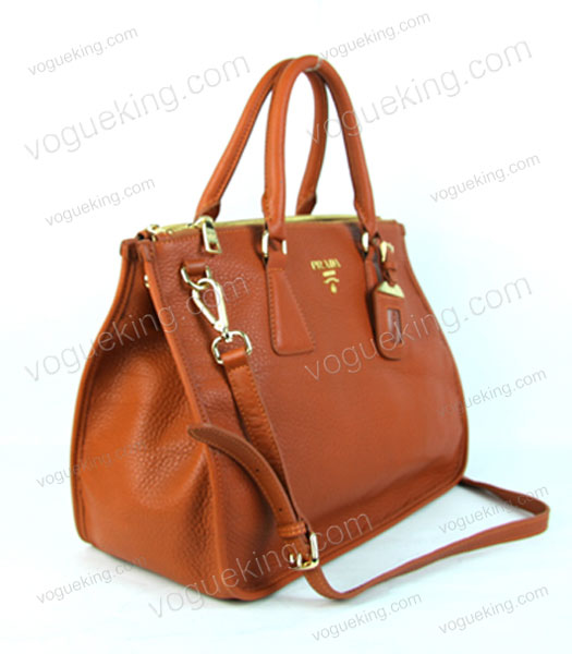 Prada Saffiano Orange Imported Leather Tote Handbag-2