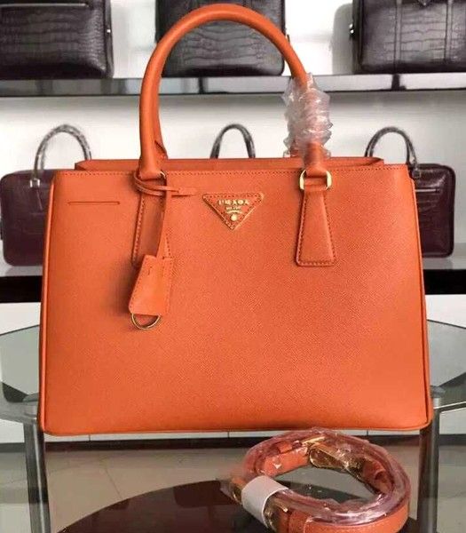 Prada Saffiano Papaya Orange Original Cross Veins Leather Tote Handbag
