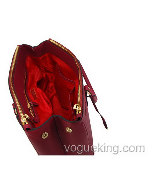 Prada Saffiano Red Calfskin Business Tote Handbag-4