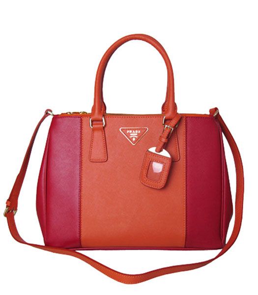 Prada Saffiano Red Litchi Pattern Leather Tote Small Bag