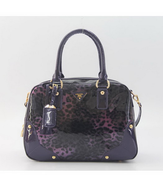 Prada Satchel Purple Leopard Patent Leather Bag