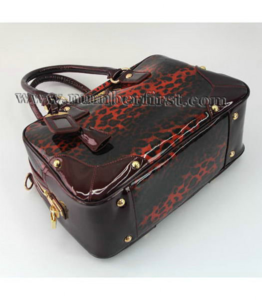 Prada Satchel Red Leopard Patent Leather Bag-4