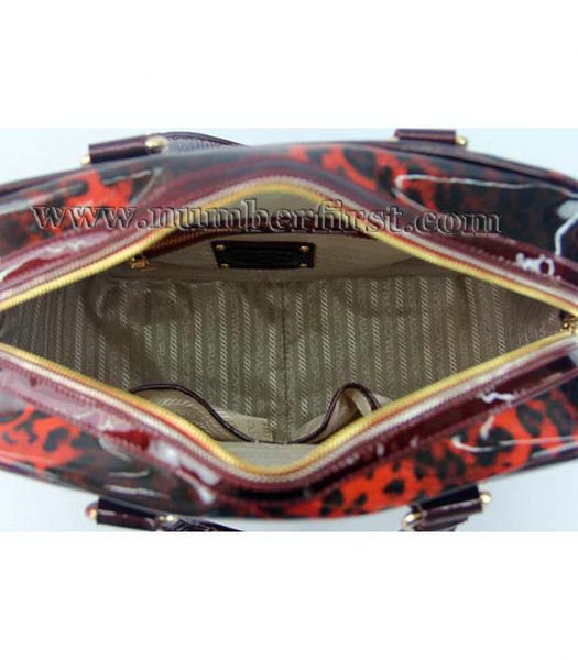 Prada Satchel Red Leopard Patent Leather Bag-5