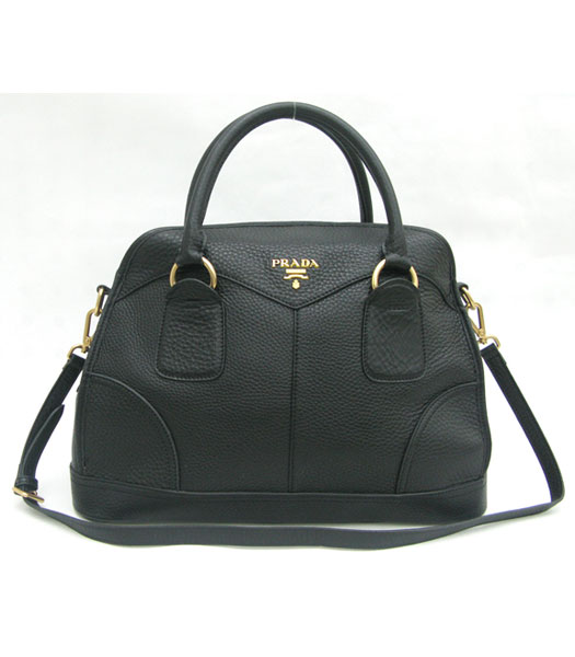 Prada Shiny Deerskin Top Handle Hazelnut Handbag Black