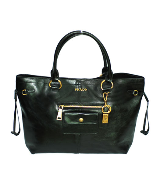 Prada Shiny Shopping Tote Large Bag in Black Calfskin