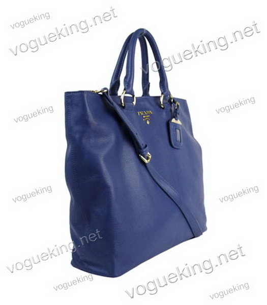 Prada Shopper PM Bag In Blue Imported Calfskin Leather-2
