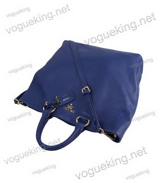 Prada Shopper PM Bag In Blue Imported Calfskin Leather-3