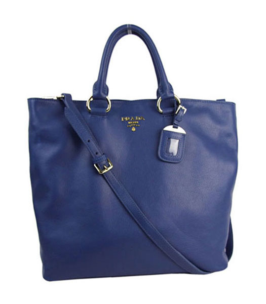 Prada Shopper PM Bag In Blue Imported Calfskin Leather