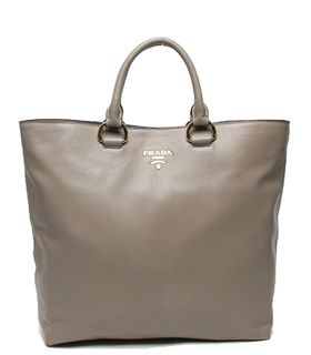 Prada Shopper PM Bag In Elephant Grey Original Calfskin Leather