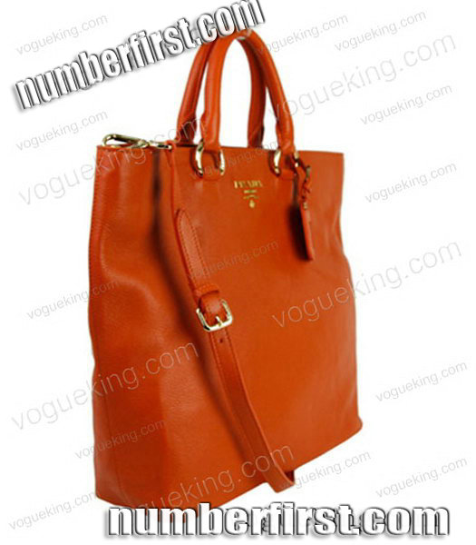 Prada Shopper PM Bag In Orange Imported Calfskin Leather-2