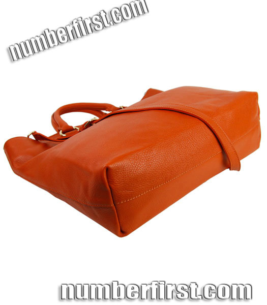 Prada Shopper PM Bag In Orange Imported Calfskin Leather-3