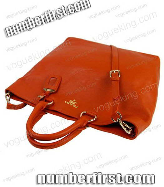 Prada Shopper PM Bag In Orange Imported Calfskin Leather-4