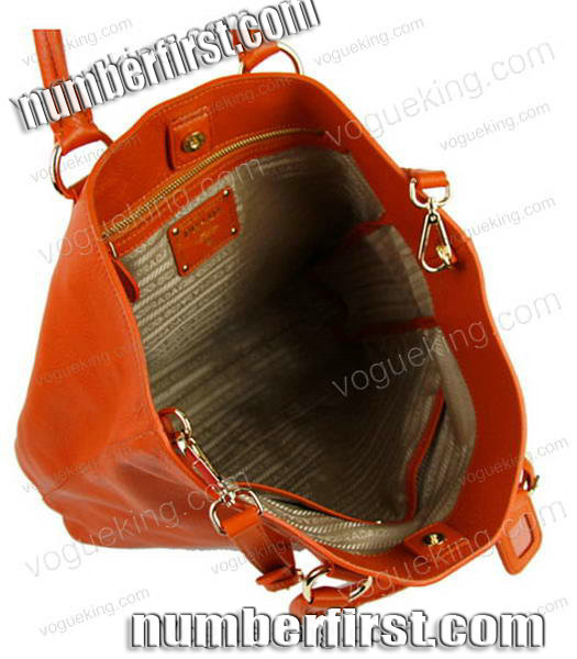 Prada Shopper PM Bag In Orange Imported Calfskin Leather-5