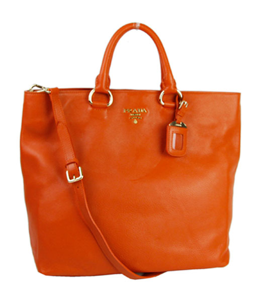 Prada Shopper PM Bag In Orange Imported Calfskin Leather
