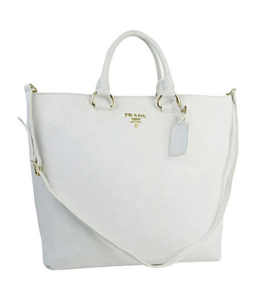 Prada Shopper PM Bag In White Imported Calfskin Leather