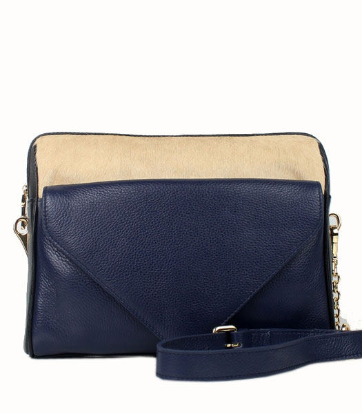Prada Shoulder Bag Blue Calfskin Leather with Apricot Horsehair 
