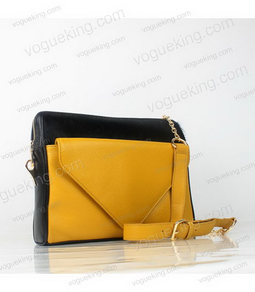 Prada Shoulder Bag Yellow Calfskin Leather with Black Horsehair -1