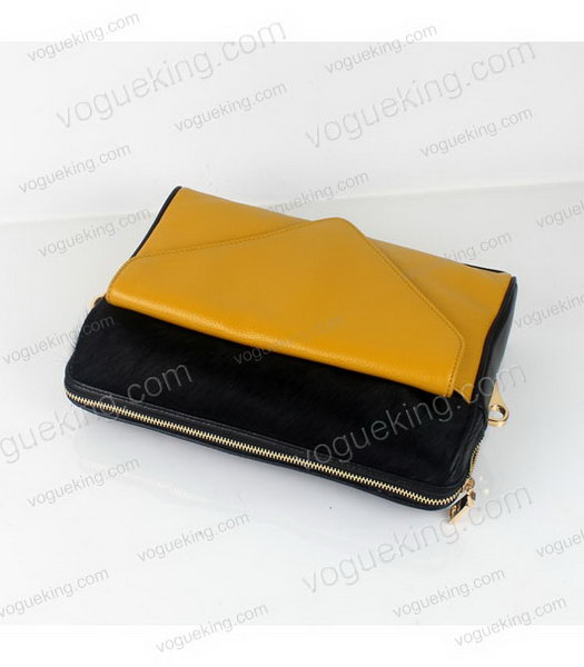 Prada Shoulder Bag Yellow Calfskin Leather with Black Horsehair -2