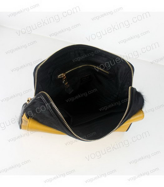 Prada Shoulder Bag Yellow Calfskin Leather with Black Horsehair -5
