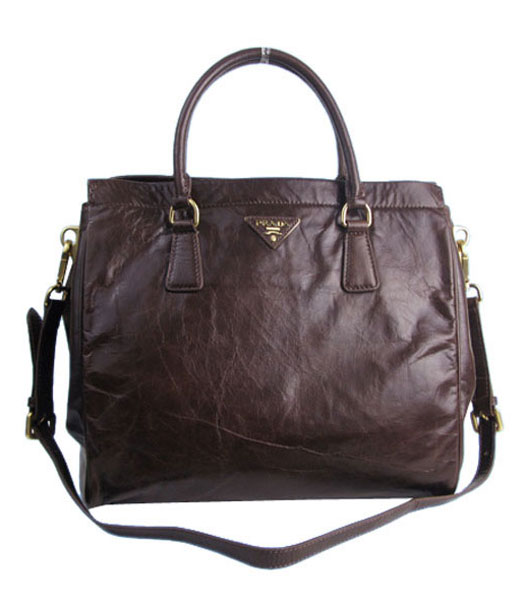 Prada Shoulder Tote Bag Coffee Oil Leather