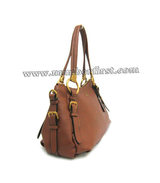 Prada Signature Shiny Tote Bag Coffee Leather-1